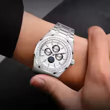 ROLENDO Luxury Men's Automatic Watch Perpetual Calendar Moonphase Stainless Steel Waterproof Luminous High-End Wristwatch Gift