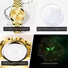OLEVS Fashion Golden Watch for Women Stainless Steel Waterproof Women's Watches Elegant Original Luxury Ladies Quartz Wristwatch