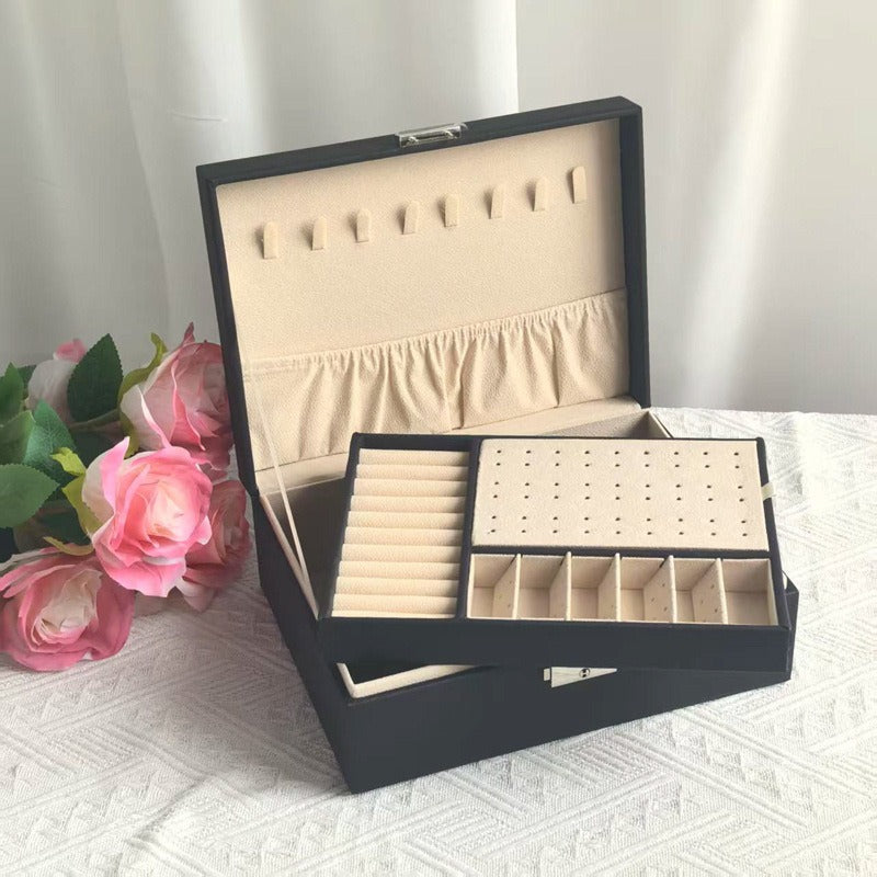 Double-Layer Leather Jewelry Storage Box Re