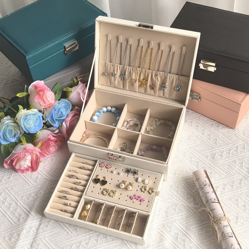 Double-Layer Leather Jewelry Storage Box Re