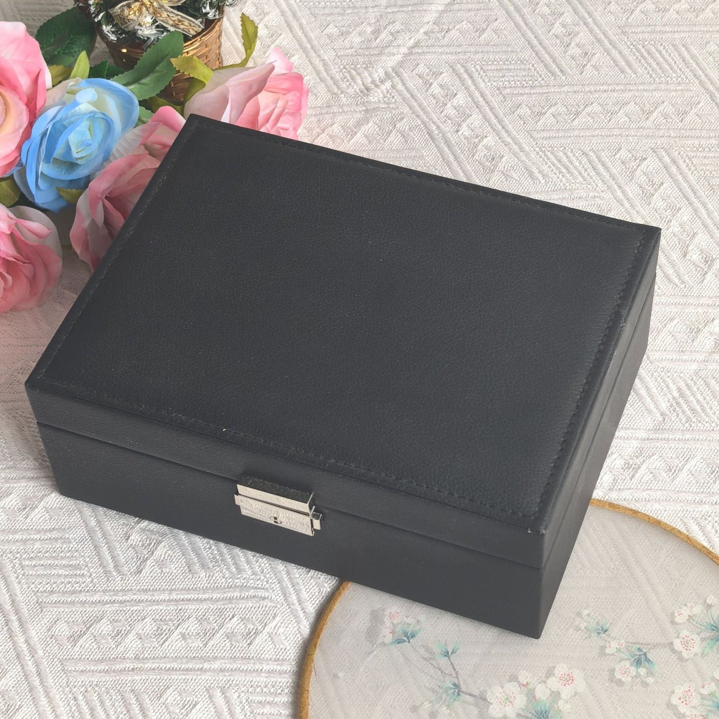 Double-Layer Leather Jewelry Storage Box Re
