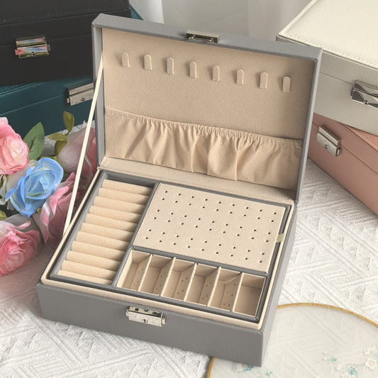 Double-Layer Leather Jewelry Storage Box Re